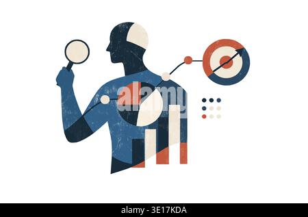 Abstract depiction of data analytics and intelligence, showcasing a human silhouette integrated with graphs and charts. The image symbolizes analytica Stock Photo