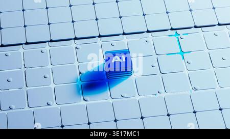 The scene shows blue glass blocks arranged in a design with the letters AI. This represents artificial intelligence technology and innovation. Stock Photo