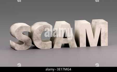 Scam symbol. Concept word Scam concrete letters on grey background. Business, lifestyle, support and scam concept. Copy space. Stock Photo
