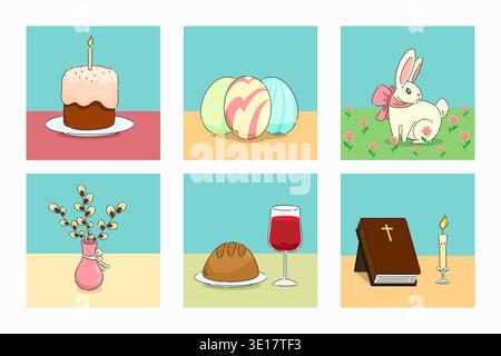 Spring Holiday Festive Icon Set. Gentle Pastel Images Capturing Easter Traditions And Family Warmth Stock Photo