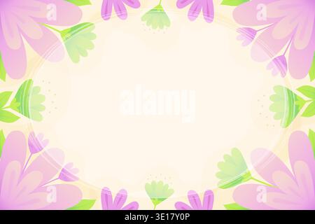 Pink floral frame with spring flowers and oval border vector illustration. Stock Vector
