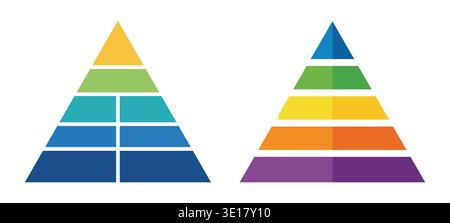6 Layer Pyramid Chart Infographic Horizontal and Vertical Split Variation in Flat Vector Style. Stock Vector
