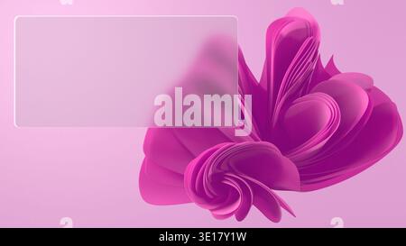 This glassmorphism 3D render showcases a matte glass panel against an abstract flower background, a stylish solution for interface and presentation de Stock Photo