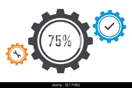 Set of 3 Connected Gears Infographic Business Progress with 75%, Checkmark, and Wrench Icon Vector Stock Vector