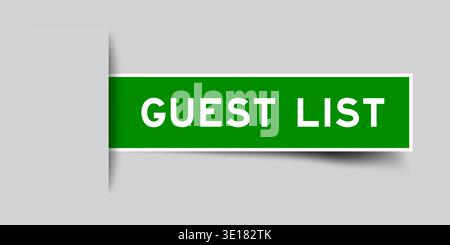 Green color square shape sticker label with word guest list inserted in gray background Stock Vector