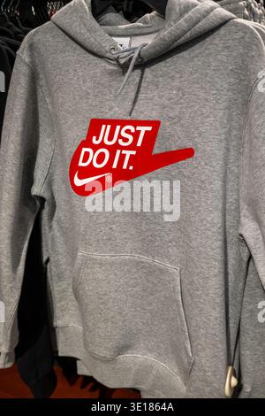 Branded sports merchandise on sale in Macy's flagship store, 2026, New York City, United States Stock Photo