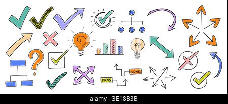Colored icons show thinking and decision making Stock Vector