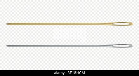 Vector 3d Sewing Needles Set. Large Eye Hand Stitching and Darning Needles Isolated. Tailoring Embroidery Needles for Craft and Repair Stock Vector