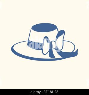 Illustration of a vintage wide brim hat with ribbon bow in line art style. Simple flat icon isolated on light background for fashion logo, summer Stock Vector