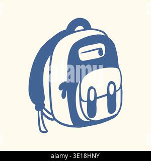 Flat style illustration of a school backpack icon. Simple outline bag isolated on light background for education design, student supplies branding Stock Vector