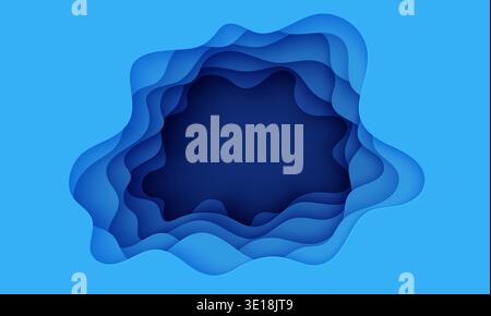 Abstract background with hole in cut paper style. Cutout blue sea wave template for for save the Earth posters, World Water Day bg, eco brochures. Vec Stock Vector