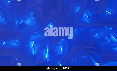 Abstract blue topography with glowing neon light tubes creating a futuristic texture Stock Photo