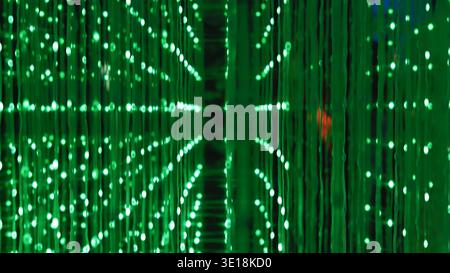 Abstract glowing fiber optic wires forming a network connection structure Stock Photo