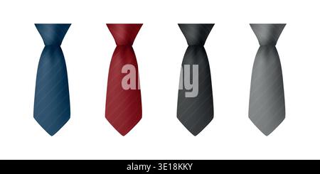 Vector 3d Mens Necktie Set. Classic Business Tie Collection. Formal Office Accessory for Suit. Elegant Textile Neckwear Icons. Fashion Template Vector Stock Vector