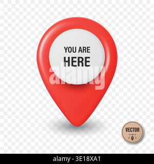 Vector 3d Realistic Red Map Pin Icon. Location Marker. Map Pin Symbol, Map Pin Badge for GPS, Navigation, Address, Place Pointer Stock Vector