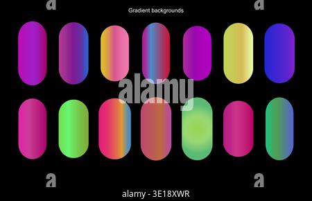 A collection of capsuleshaped swatches featuring smooth color transitions. Ideal for web developers and designers seeking modern aesthetic elements fo Stock Vector