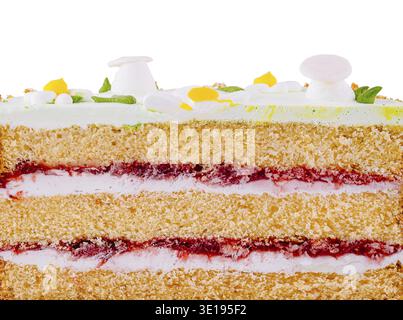 Showing layers of delicious sponge cake with butter cream and strawberry jam filling Stock Photo