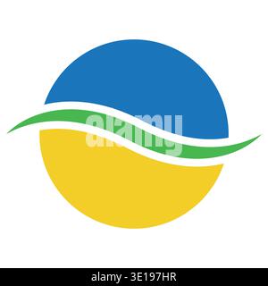 Eco logo clean energy branding with flowing blue, green, yellow curved shapes Stock Vector