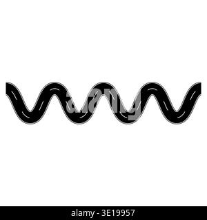 Curved sinusoidal road design with dashed lane lines, black asphalt, white markings Stock Vector