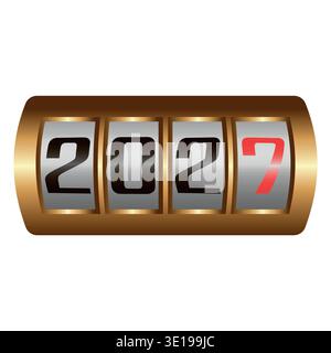 Mechanical counter odometer digits 2027, metallic gold new year design Stock Vector