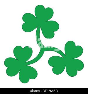 Green shamrock emblem with heart leaves, Irish cultural lucky symbol Stock Vector