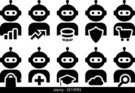 AI Robot Industry Service Icons Set Stock Vector