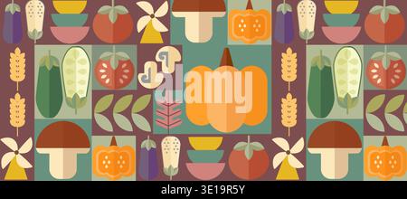 Bauhaus vegetable abstract geometric pattern. Mosaic Scandinavian background. Agriculture and farming background, geometric vector print. Stock Vector