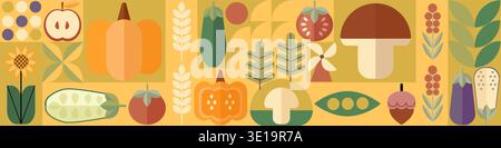 Bauhaus vegetable abstract geometric pattern. Mosaic Scandinavian background. Agriculture and farming background, geometric vector print. Stock Vector