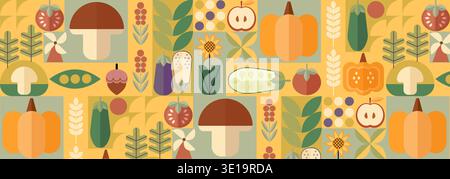 Bauhaus vegetable abstract geometric pattern. Mosaic Scandinavian background. Agriculture and farming background, geometric vector print. Stock Vector