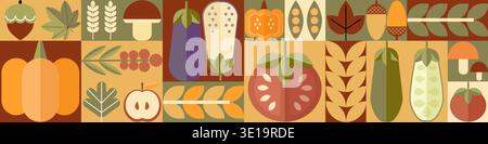 Bauhaus vegetable abstract geometric pattern. Mosaic Scandinavian background. Agriculture and farming background, geometric vector print. Stock Vector