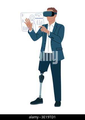 Business Man with disabilities wears VR headset Stock Vector