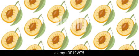 Seamless pattern fruits apricot, peach on white background. Vector illustration. EPS10 Stock Vector