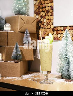 Festive Gift Scene. Charming Christmas Setup Featuring Ecofriendly Presents And Natural Elements Stock Photo
