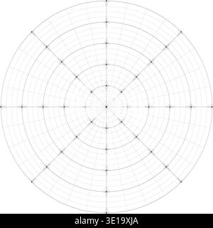 Black line radial dense grid texture with cell corners and crosses on white background. FUI science round grid backdrop. Math or technological Stock Vector