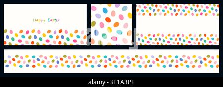 Colorful eggs vector set with seamless pattern, background, border and banner template for Easter graphic designs Stock Vector