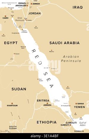 Bab el Mandeb political map. Strait between Yemen on Arabian Peninsula ...