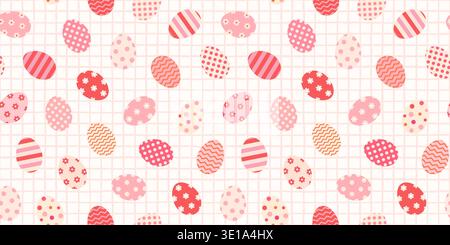 Red and pink Easter eggs vector seamless pattern on grid background for spring graphic designs for invitations and banners Stock Vector