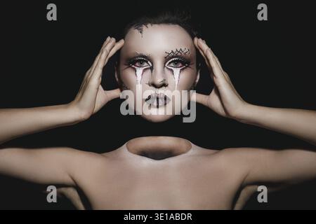 Creative image for Halloween - Dead woman without head. Effect was achieved with work of professional makeup artist Stock Photo