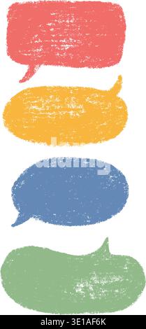 Crayon speech bubble. Color doodle text frames. Hand drawn pastel comic dialog box. Chalk texture speech bubble. Chat balloon. Cloud shape. Vector Stock Vector