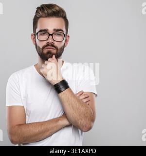 Stylish bearded man in eyeglasses Stock Photo