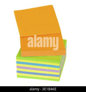 Stack of multicolored paper stickers isolated on white background Stock Photo