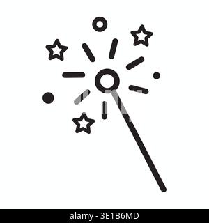 Fireworks Sparkler Icon with Stars - Burning Tip Stock Vector