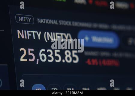 Nifty stock market index price shown on a trading platform with a dark theme Stock Photo