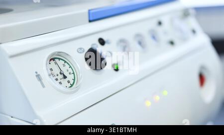 Medical ventilator control panel providing critical care in a hospital setting Stock Photo