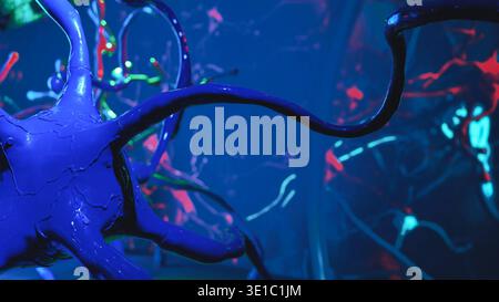Neuron cells in human brain creating connections and sending signals Stock Photo