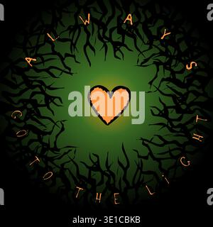 The inscription Always Go to the Light is located around the heart, surrounded by prickly darkness. Vector illustration Stock Vector