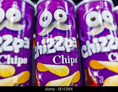 Chizzpa potato crisps, a stackable snack manufactured in Malaysia on a supermarket shelf Stock Photo