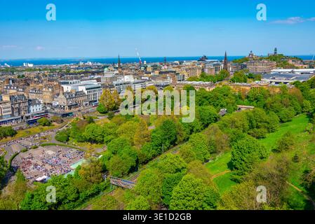 Panorama of Edinburgh from the castle, Scotland.IMAGE Stock Photo