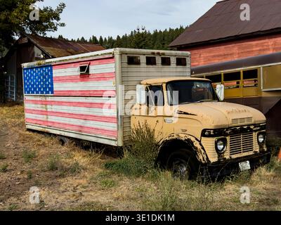 America and flag signage in rural Washington state. Stock Photo