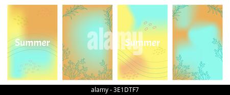 Summer set poster Abstract colorful gradient and floral element mesh background. Design social media posts, landing pages, and apps. Vector illustration. Stock Vector